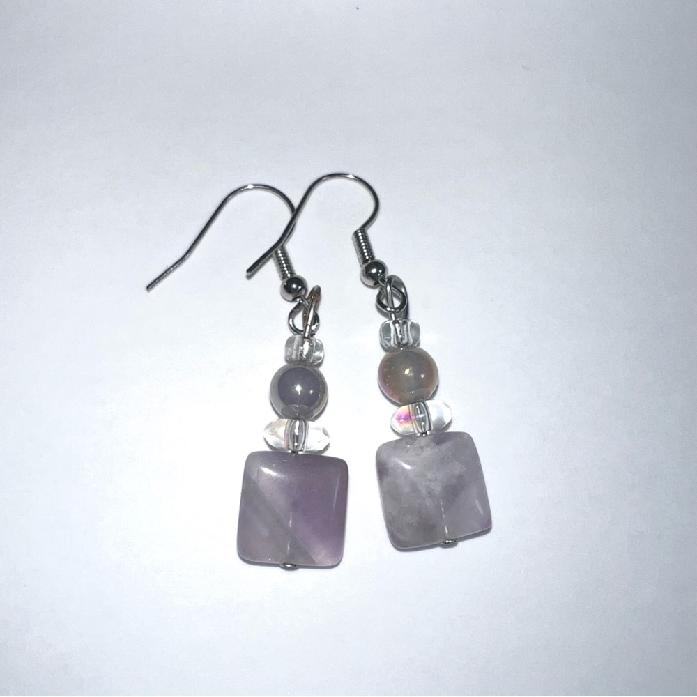 Crystal And Iridescent Glass Bead Handmade Earrings Fluorite New